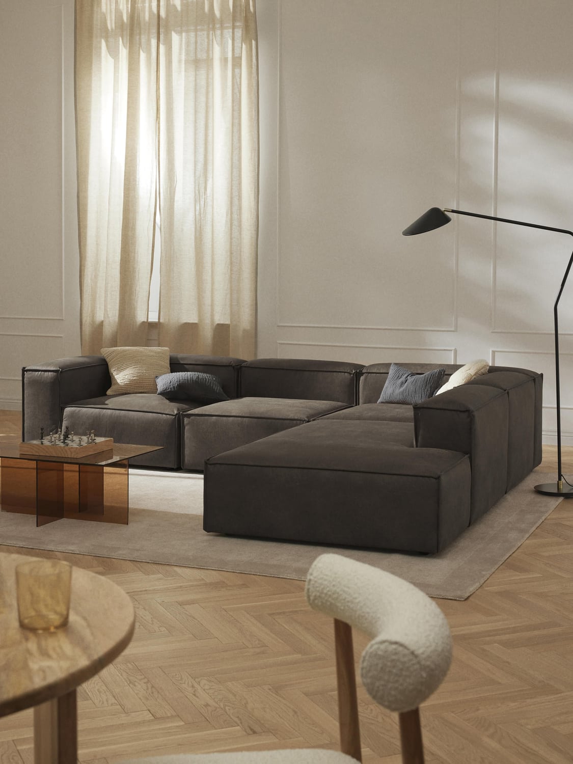 Lennon Ottoman Module in Leather — Green