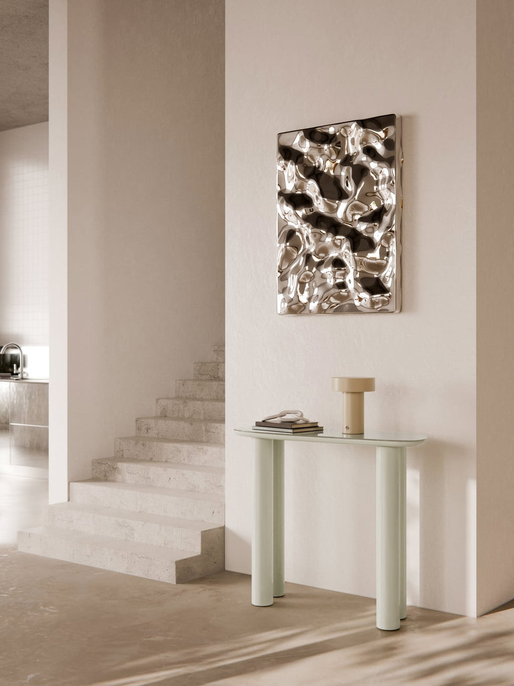 Beni Console Table with Glass Top — Light Grey