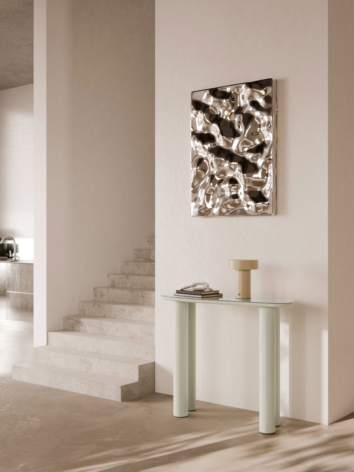Beni Console Table with Glass Top — Light Grey