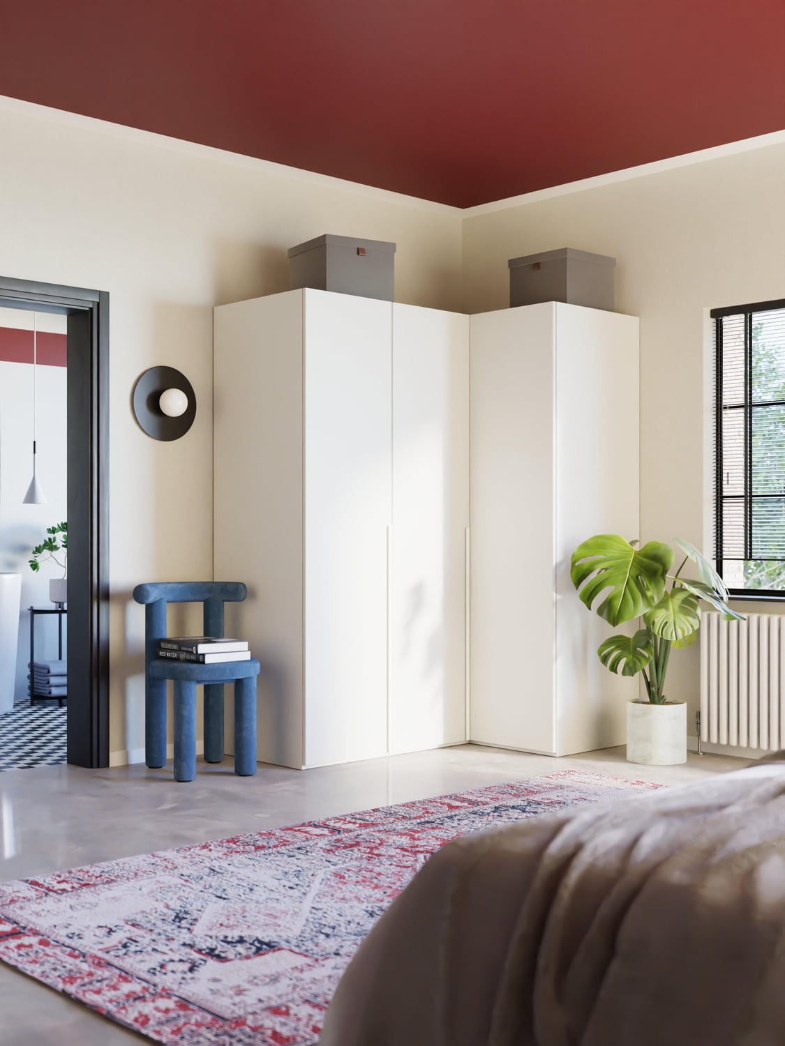 Leon Modular Corner Wardrobe, 165 cm Width, in various sizes — Off-White