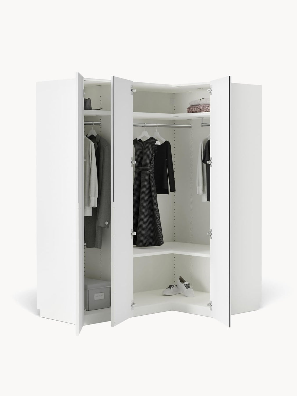 Leon Modular Corner Wardrobe, 165 cm Width, in various sizes — Off-White