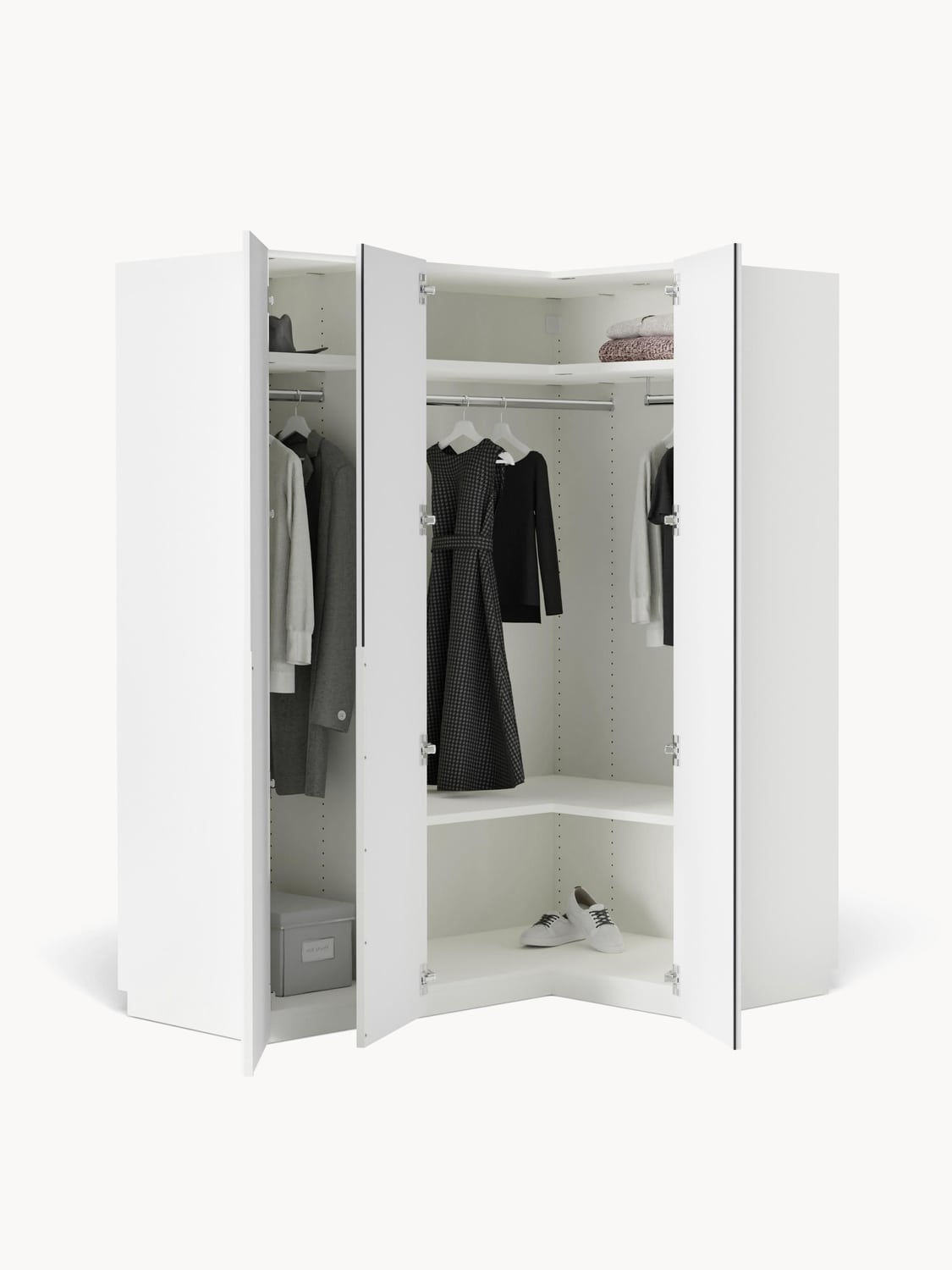 Leon Modular Corner Wardrobe, 165 cm Width, in various sizes — Off-White