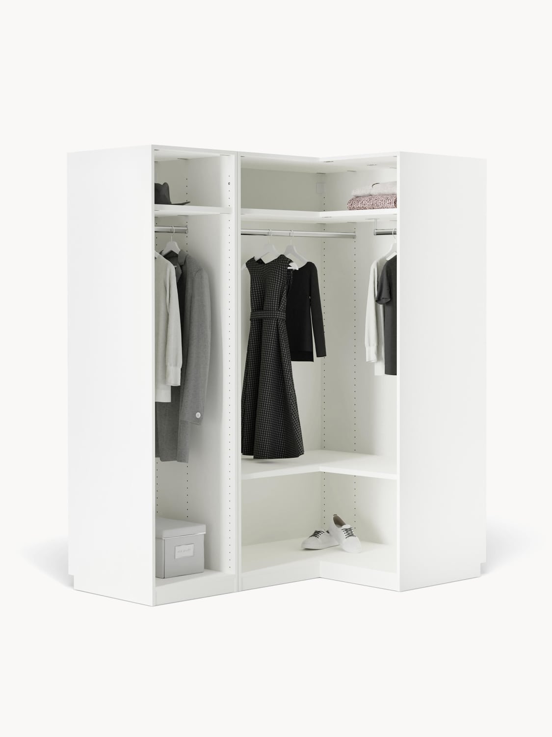 Leon Modular Corner Wardrobe, 165 cm Width, in various sizes — Off-White
