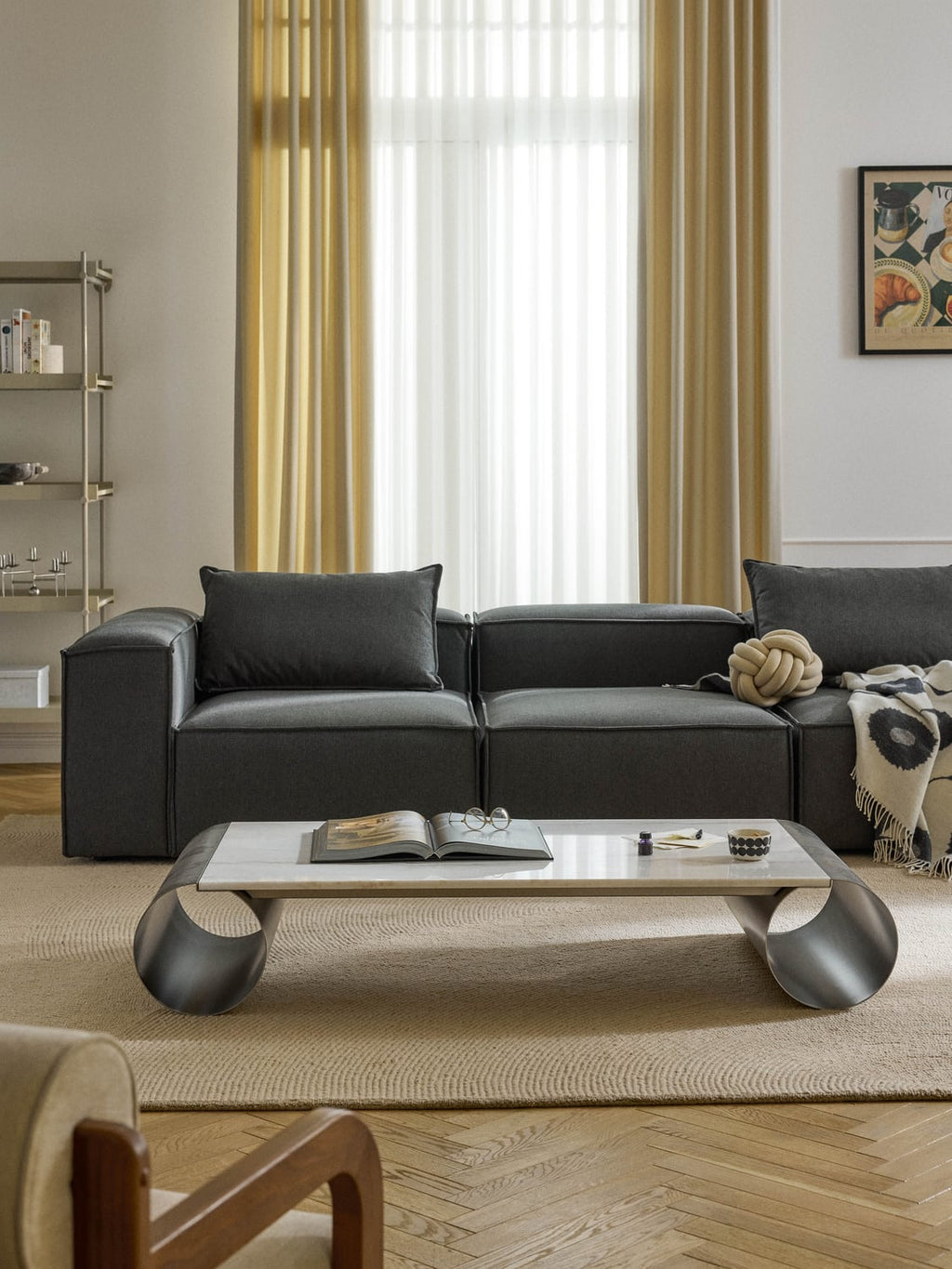 Blaze XL-Coffee Table with Marble Top, B 160 cm