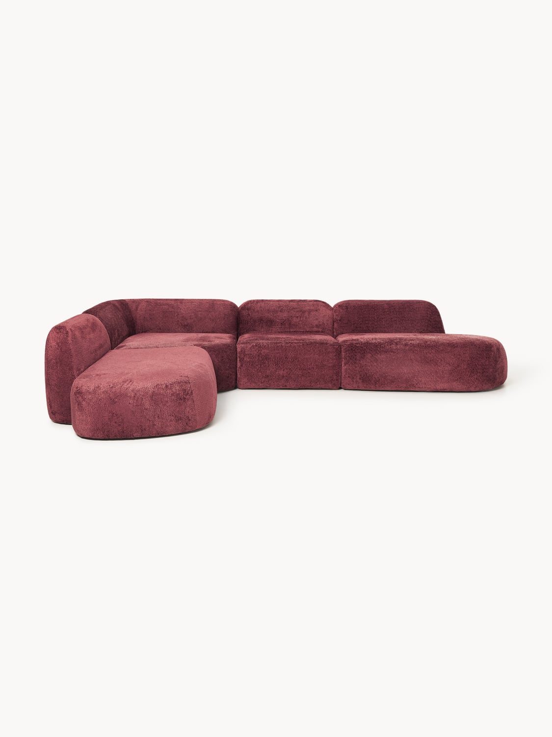 Wolke XL Modular Teddy Bouclé Corner Sofa with Chaise Longue — Brown