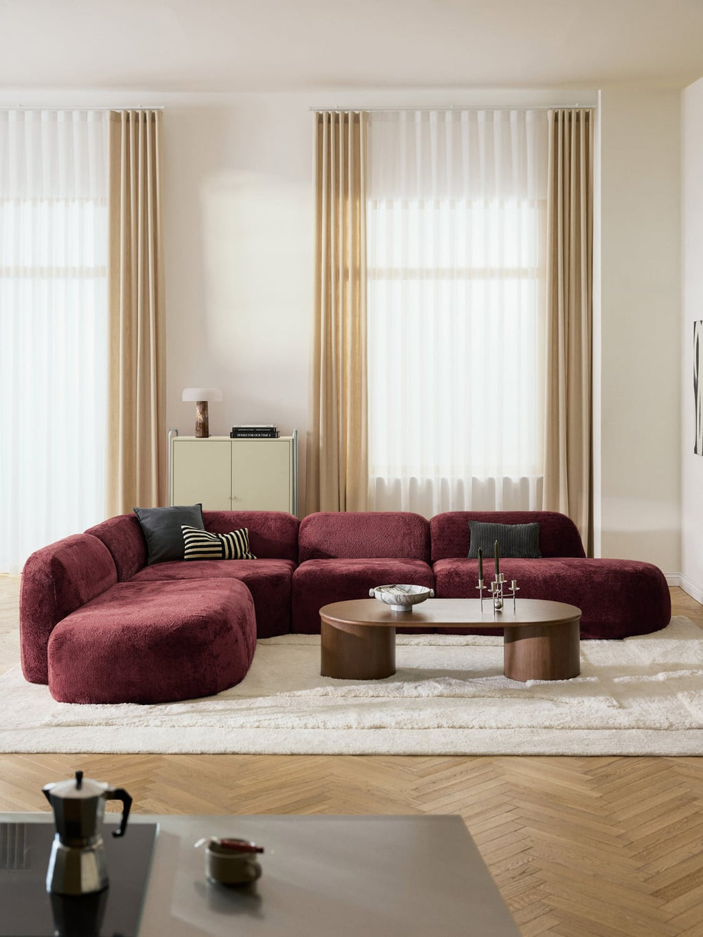 Wolke XL Modular Teddy Bouclé Corner Sofa with Chaise Longue — Brown