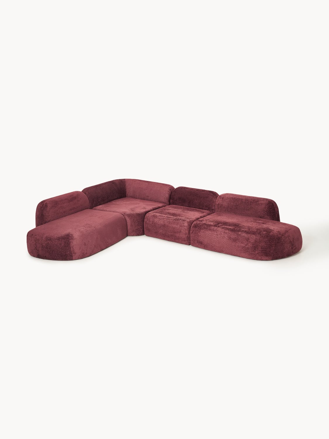 Wolke XL Modular Teddy Bouclé Corner Sofa with Chaise Longue — Brown