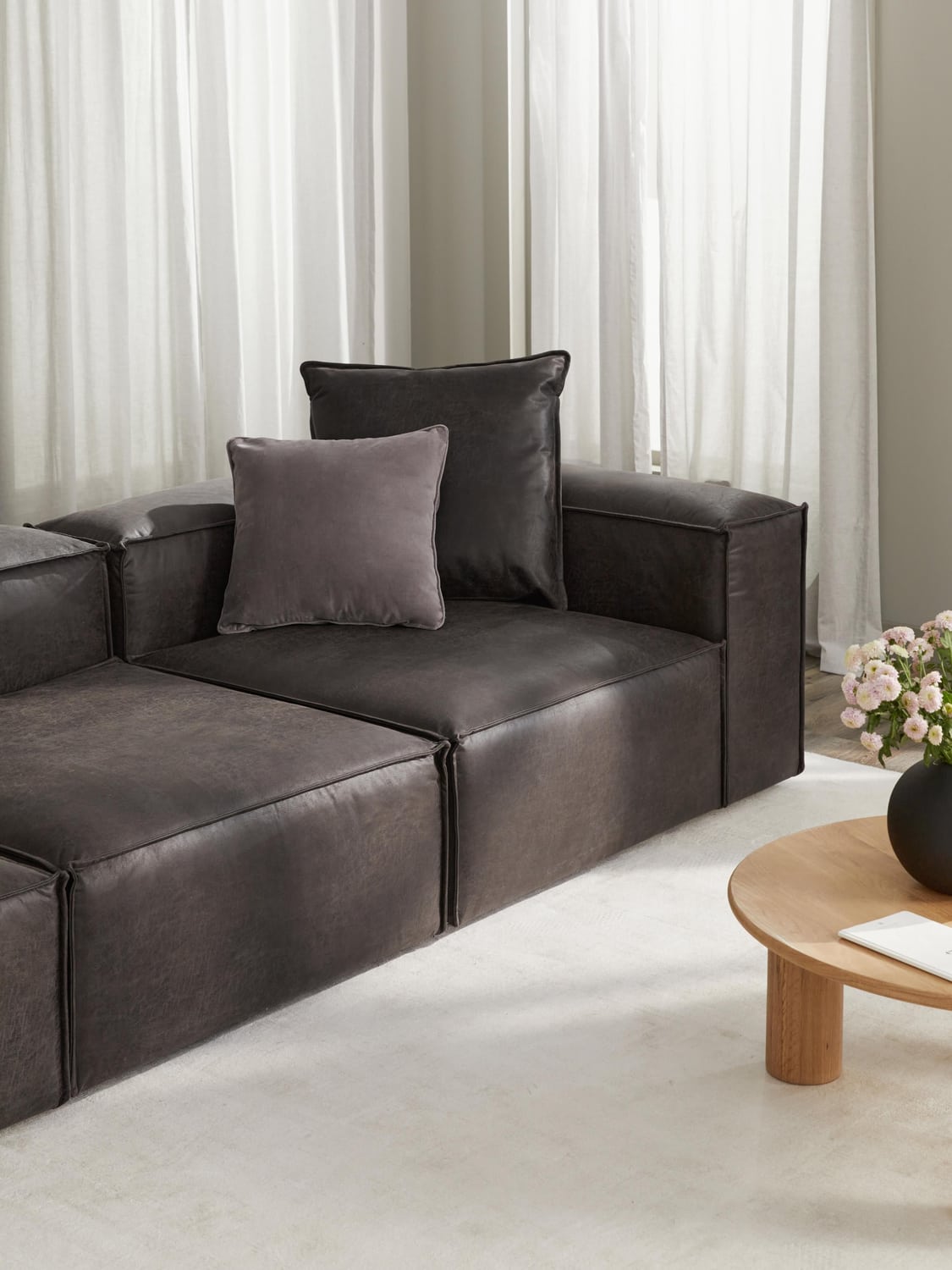 Lennon Corner Module in Leather — Anthracite