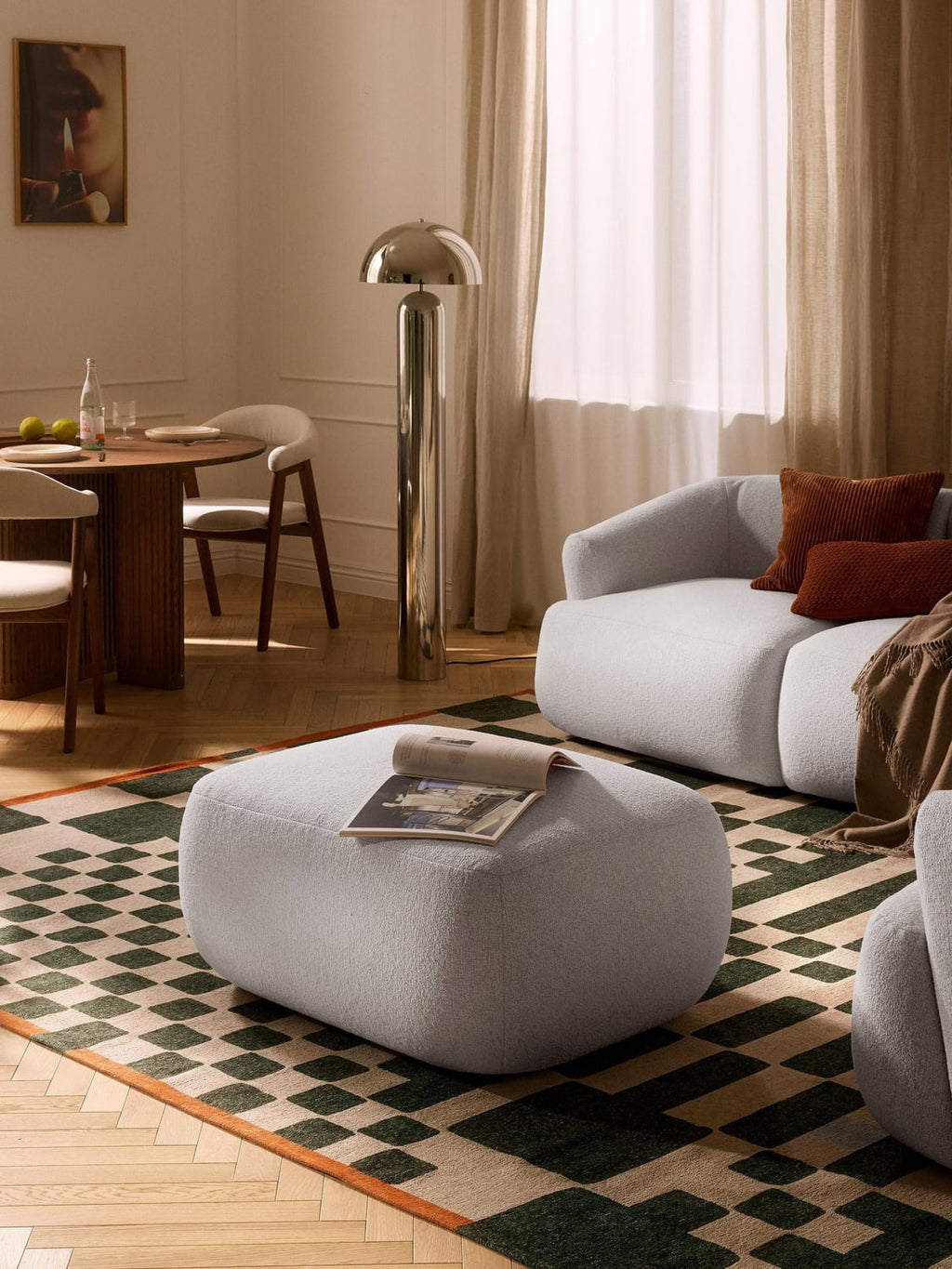 Sofia Bouclé Ottoman — Sage