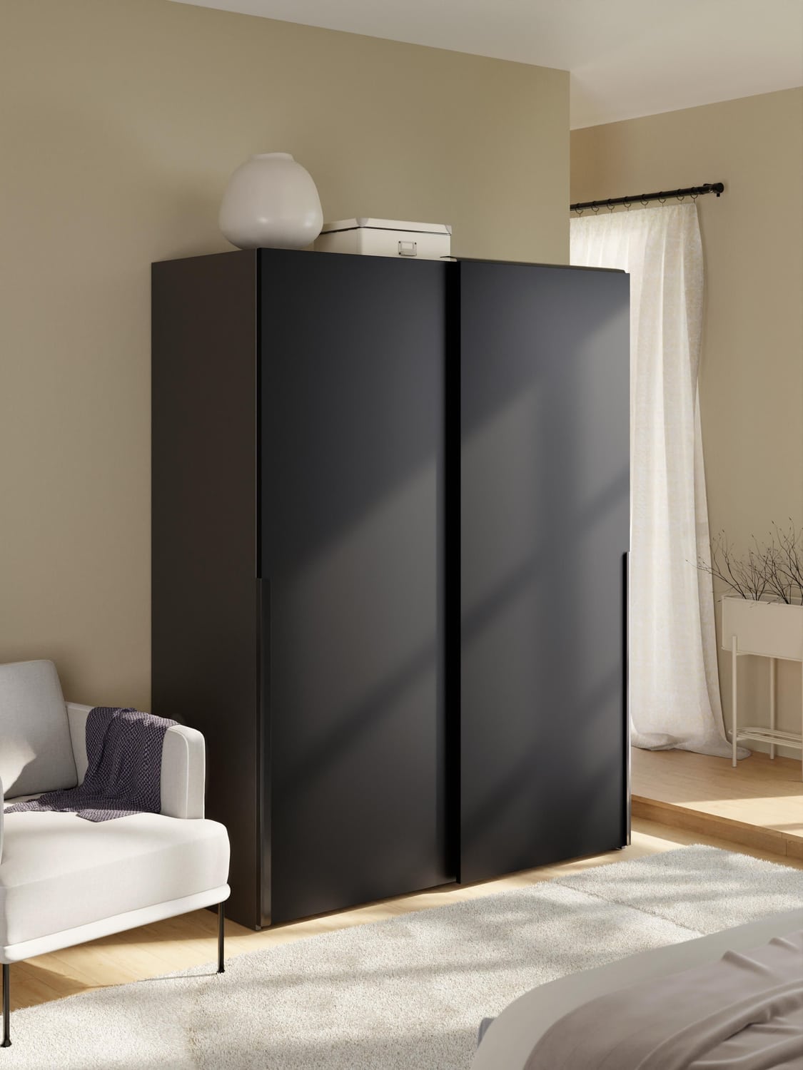 Leon Modular Sliding-Door Wardrobe, 150 cm Width, in various sizes — Black