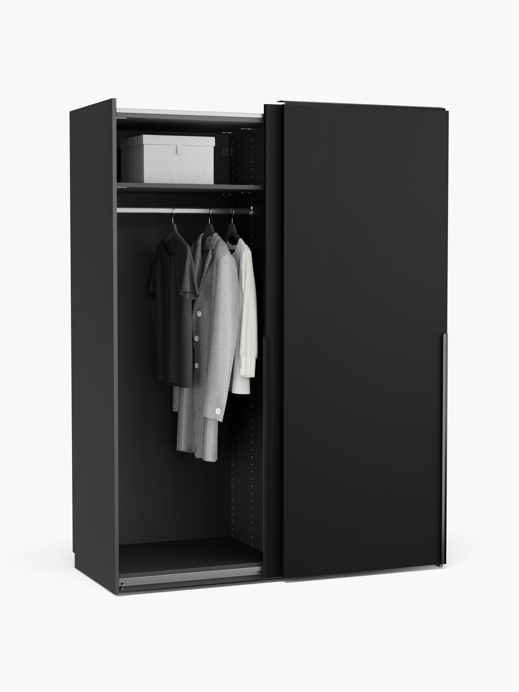 Leon Modular Sliding-Door Wardrobe, 150 cm Width, in various sizes — Black