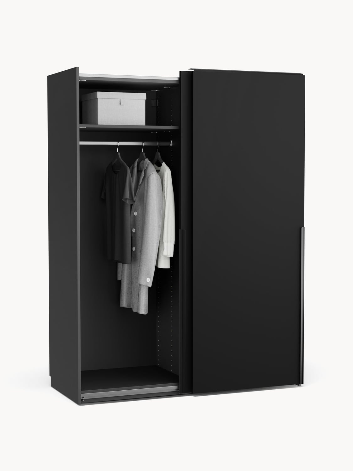 Leon Modular Sliding-Door Wardrobe, 150 cm Width, in various sizes — Black