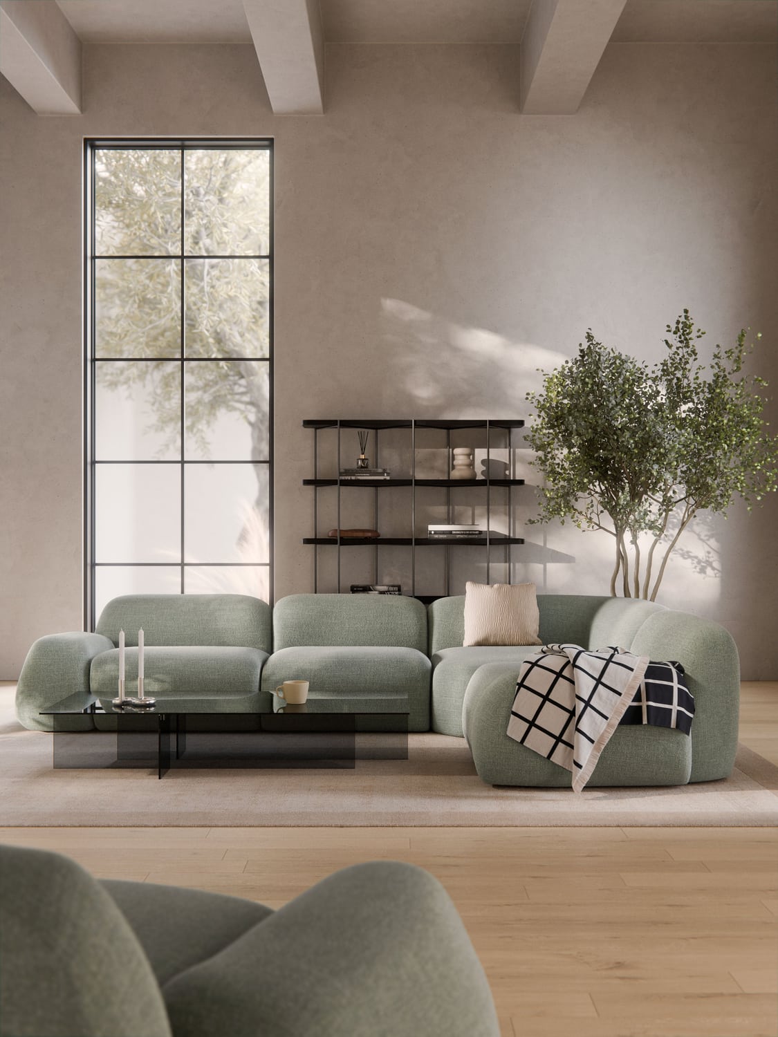 Wolke Modular Bouclé Corner Sofa (4-seater) — Sand Beige
