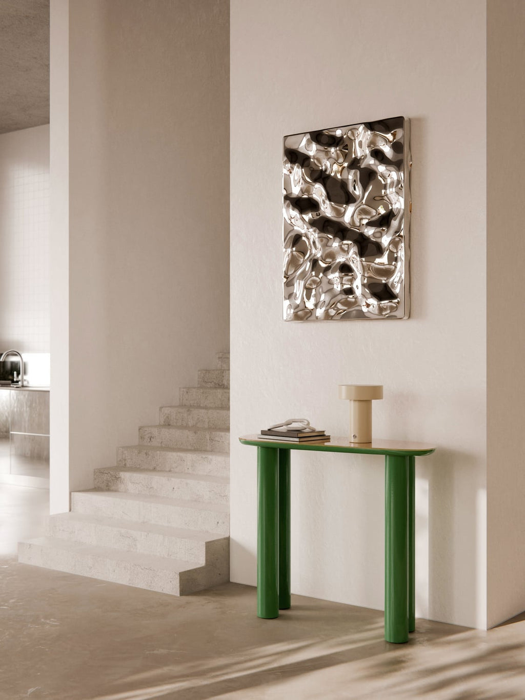 Beni Console Table with Glass Top — Taupe