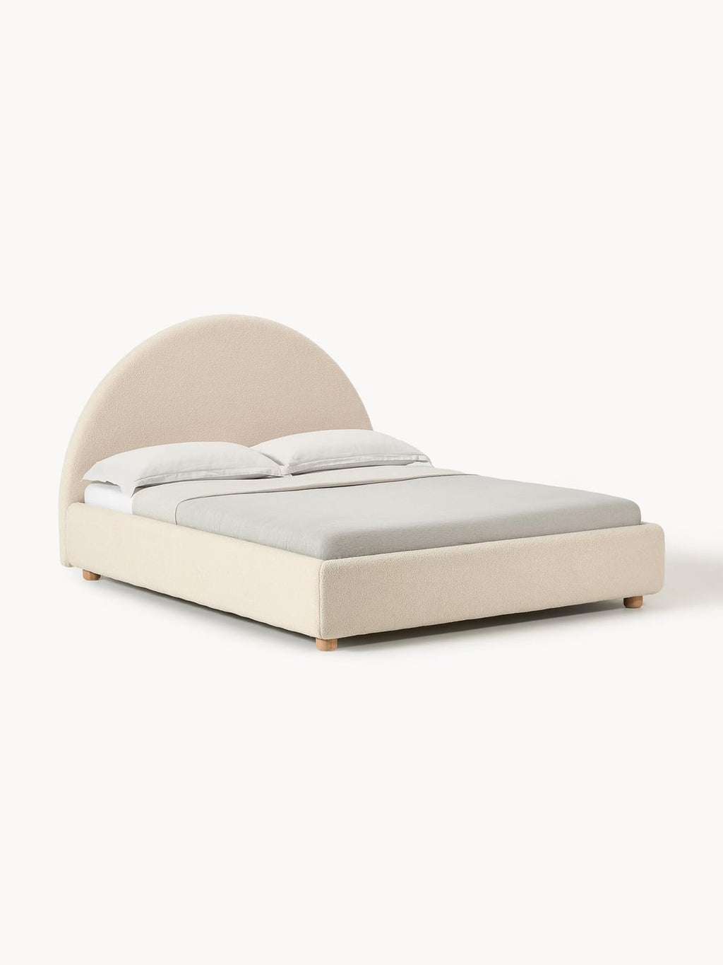 Ebba Teddy-Upholstered Bed — Light Grey