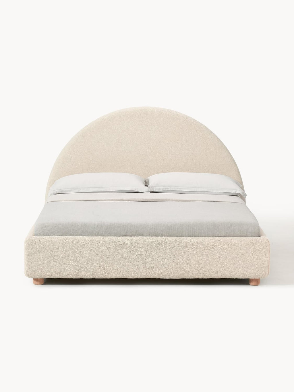 Ebba Teddy-Upholstered Bed — Light Grey