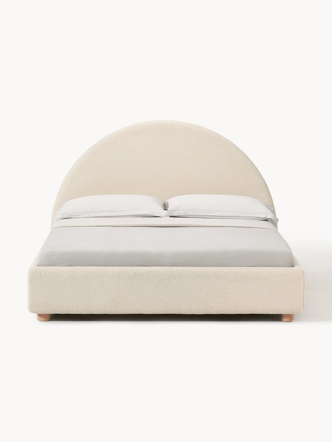 Ebba Teddy-Upholstered Bed — Light Grey