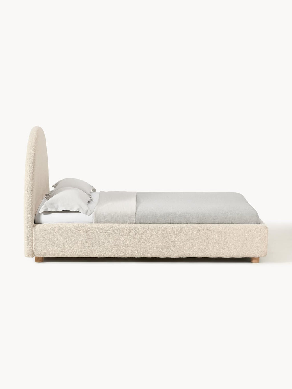 Ebba Teddy-Upholstered Bed — Light Grey
