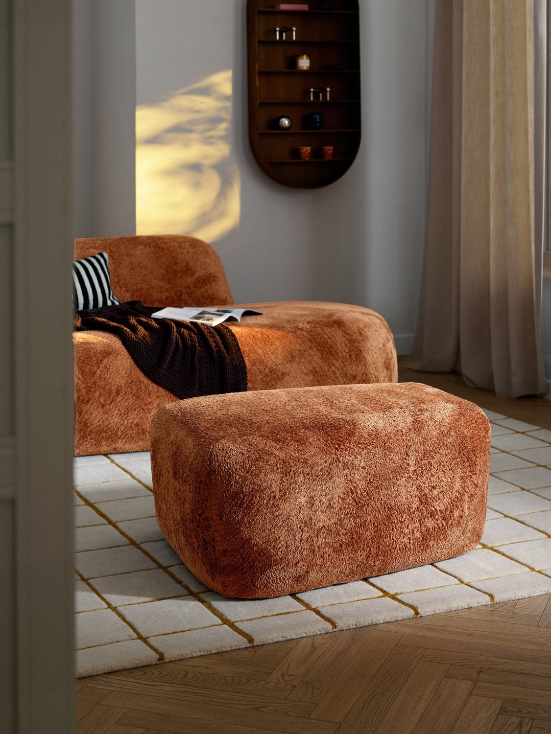 Wolke Large Ottoman in Teddy Bouclé — Terracotta