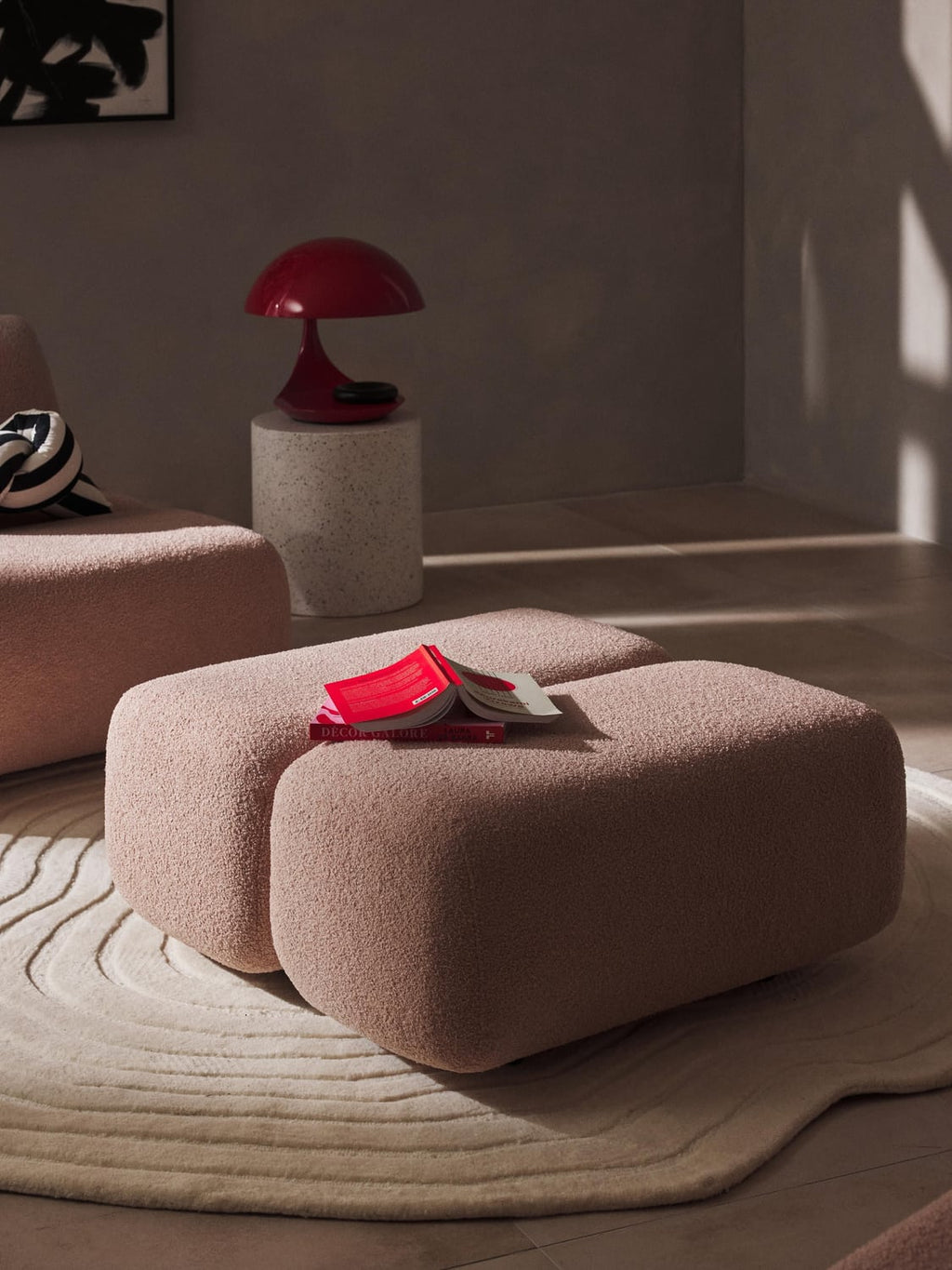 Caterpillar Teddy Upholstered Stool — Pink