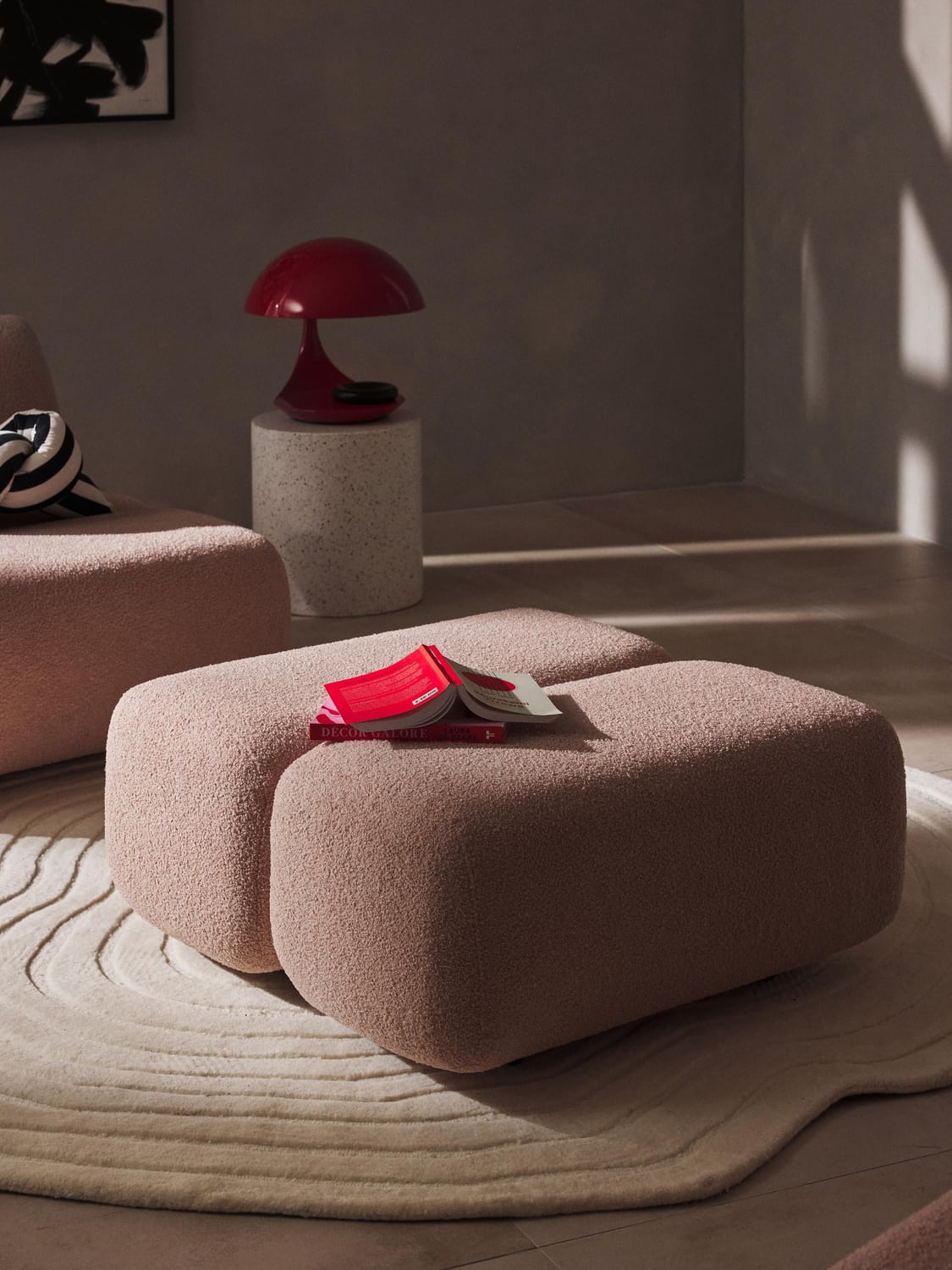 Caterpillar Teddy Upholstered Stool — Pink