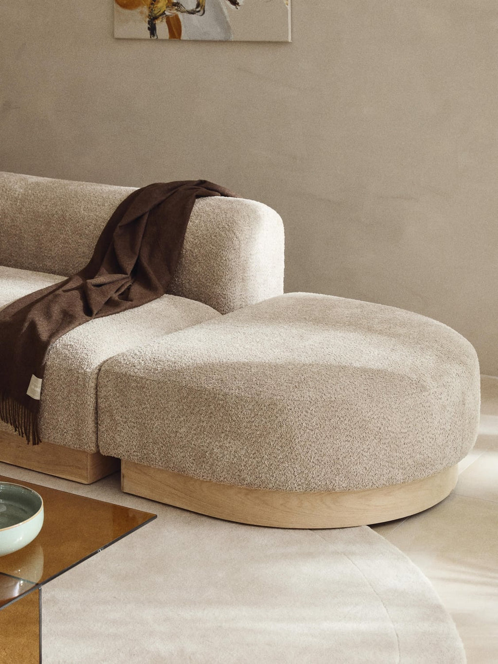 Natalie Sofa Ottoman in Teddy Bouclé — Sand Beige
