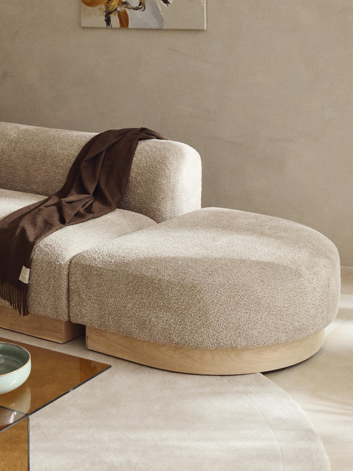 Natalie Sofa Ottoman in Teddy Bouclé — Sand Beige