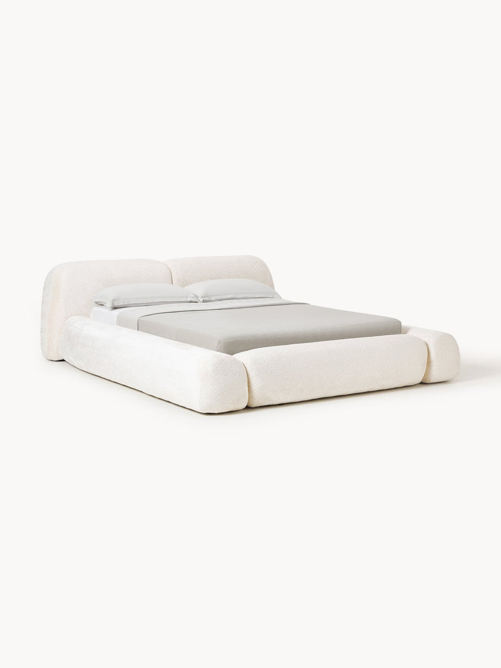 Wolke Upholstered Bed in Teddy Bouclé with Storage — Off-White