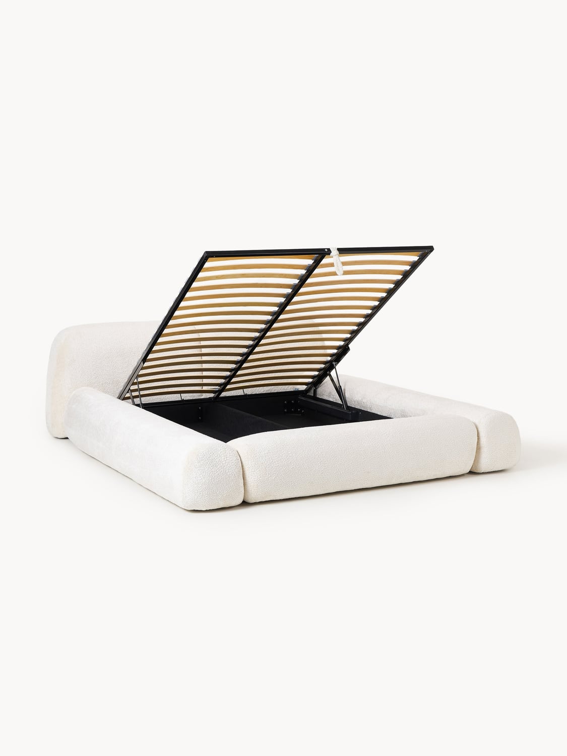 Wolke Upholstered Bed in Teddy Bouclé with Storage — Off-White