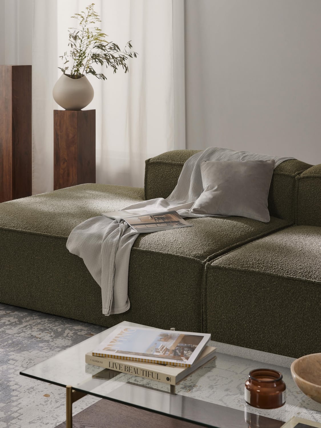 Lennon Ottoman Module in Bouclé — Brown