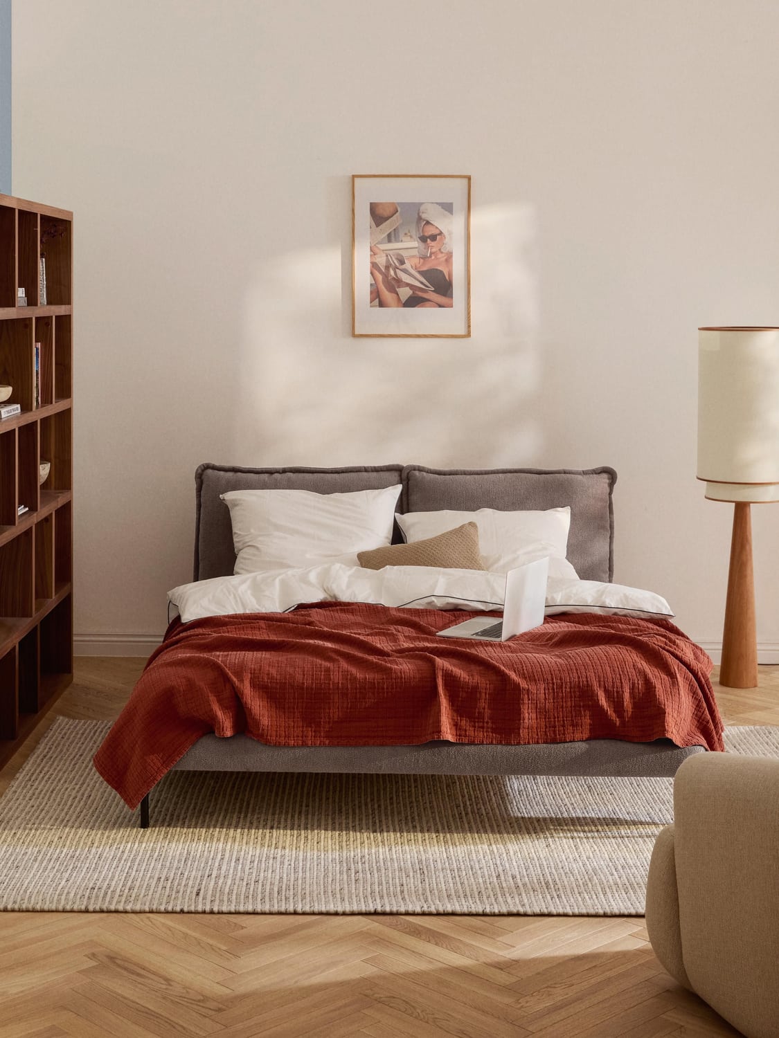 Amelia Teddy Bouclé Upholstered Bed — Oatmeal