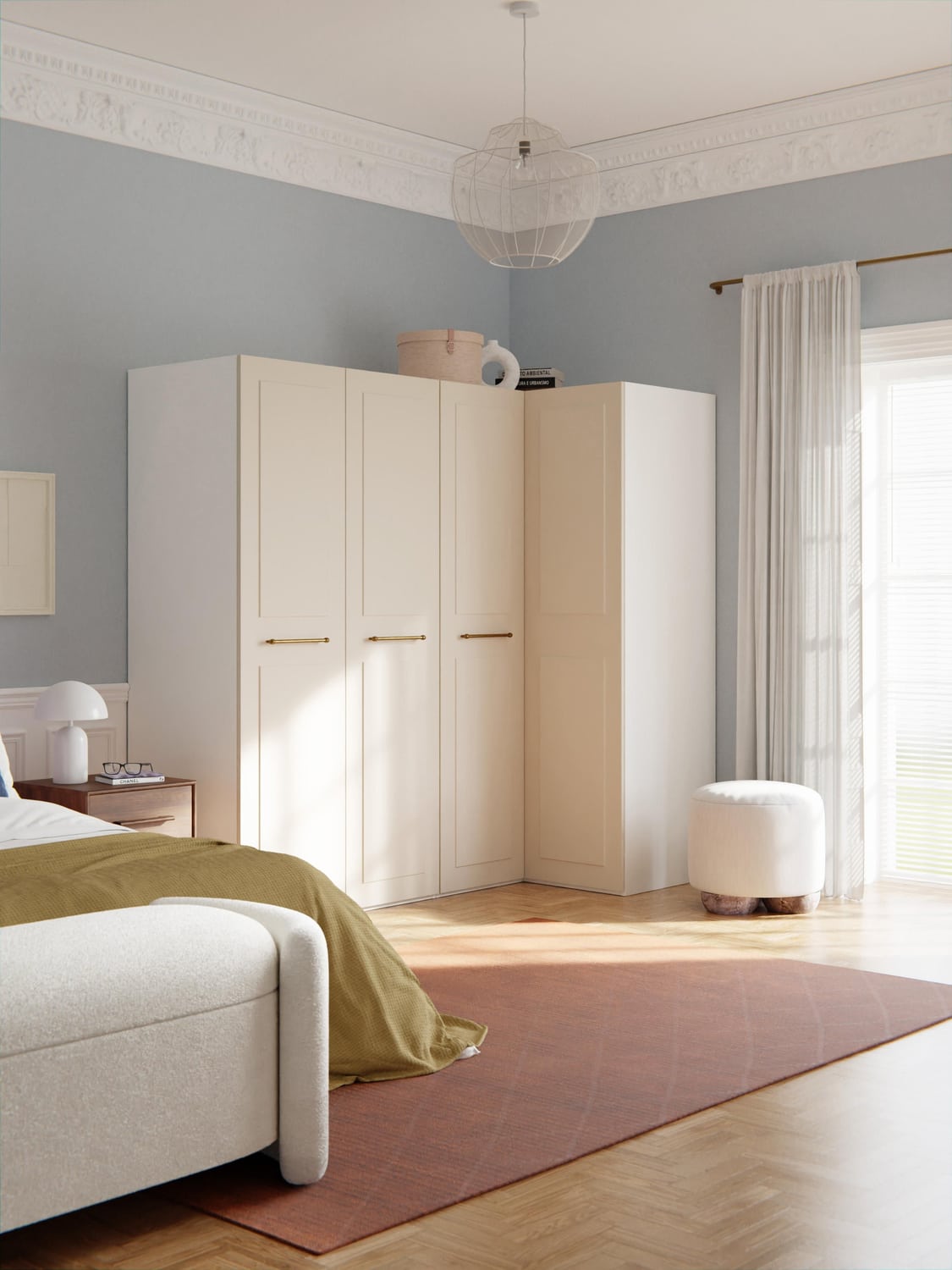 Charlotte Modular Corner Wardrobe, 215 cm Width, in various sizes — Light Grey