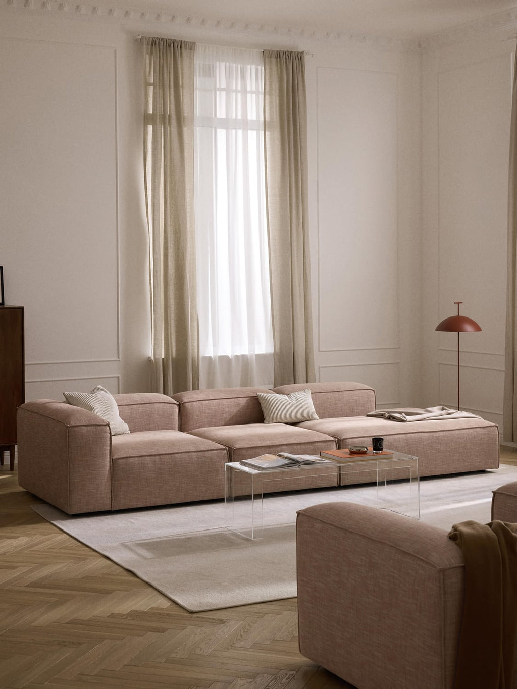 Lennon Modular XL Ottoman in Linen Blend — Pink