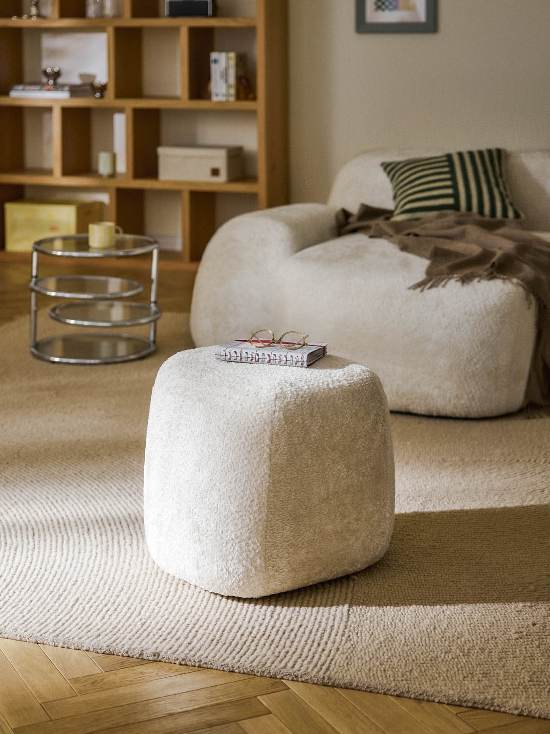 Wolke Tall Ottoman in Teddy Bouclé — Off-White