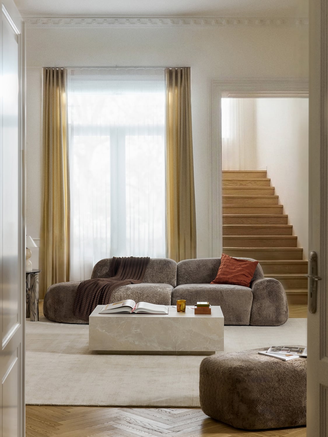 Wolke Modular Teddy Bouclé-Chaise (3-seater) — Taupe