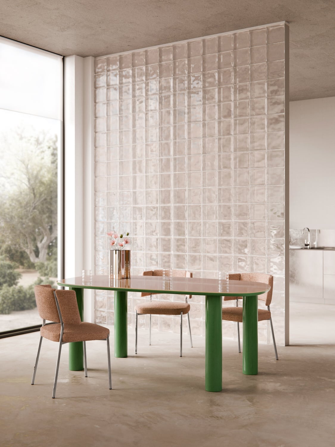 Beni Organic Dining Table with Glass Top, 200 x 110 cm — Sage