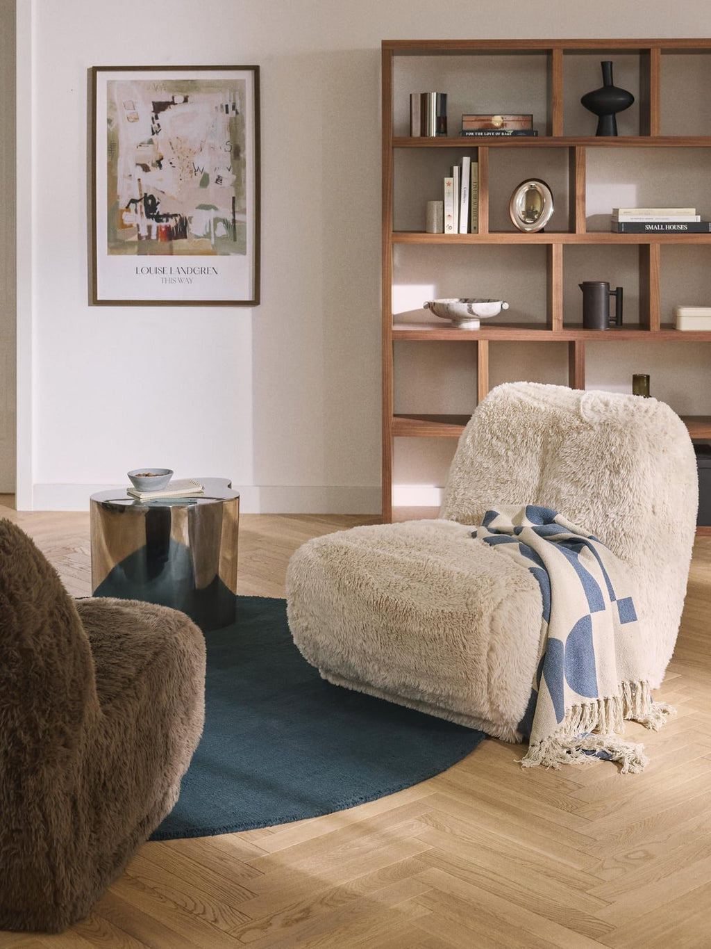 Emie Lounge Chair in Faux Fur — Beige