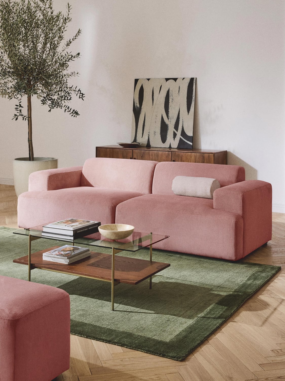 Melva Corduroy-Sofa (2-seater) — Warm Grey