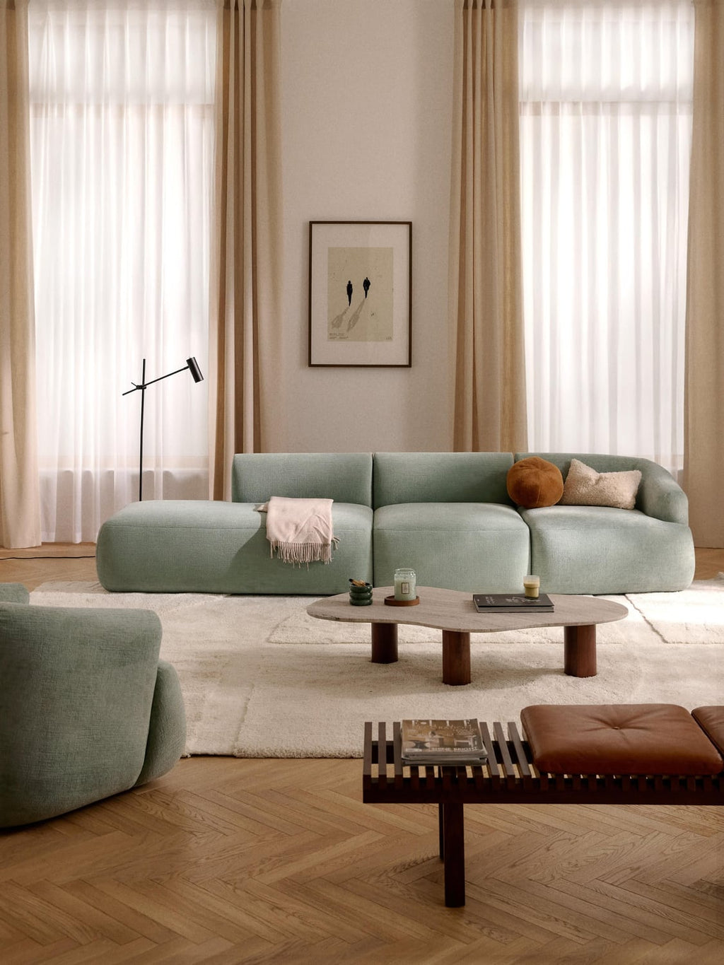 Sofia Modular Ottoman (2-seater) — Light Grey
