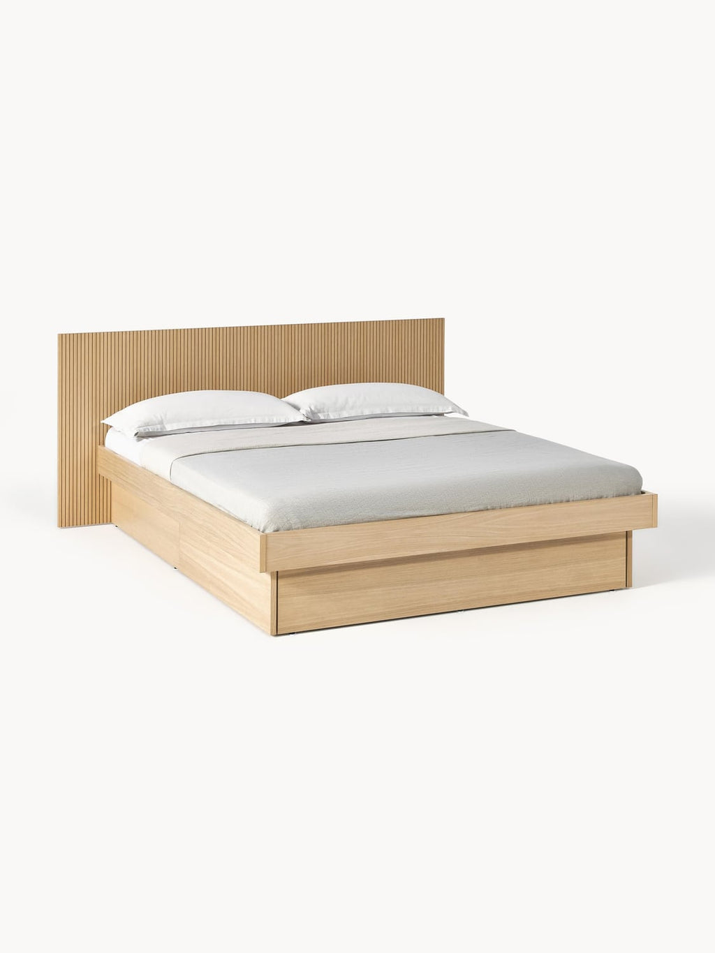 Sato Wooden Bed with Drawers and Headboard — Oatmeal