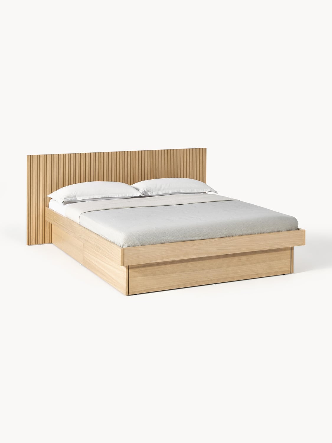 Sato Wooden Bed with Drawers and Headboard — Oatmeal