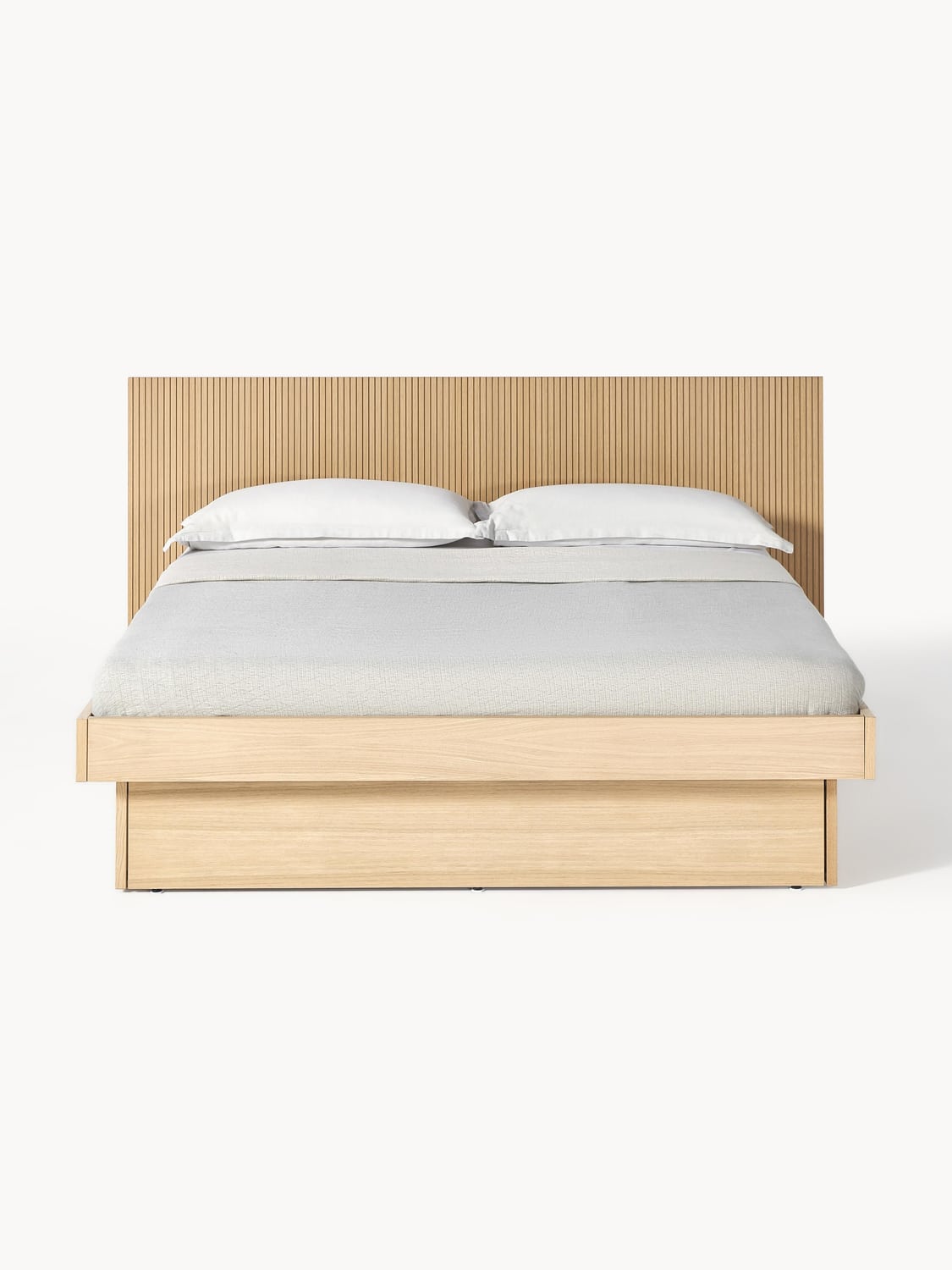 Sato Wooden Bed with Drawers and Headboard — Oatmeal