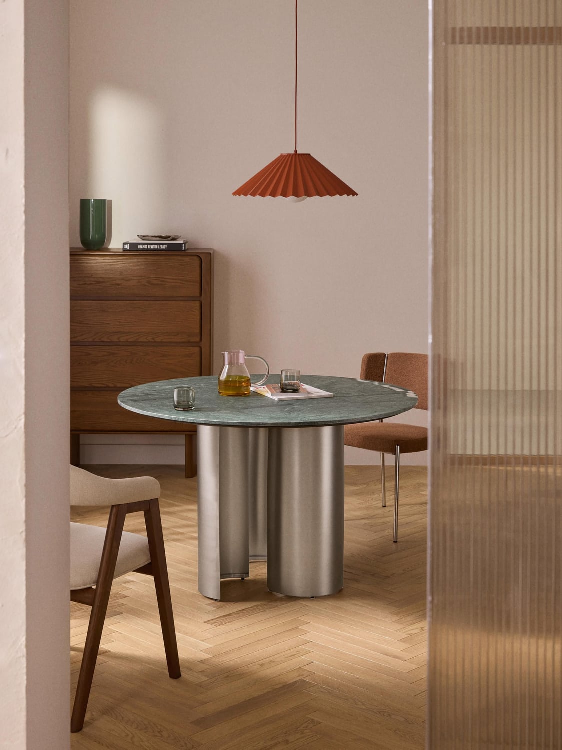 Noam Round Dining Table with Marble Table Top, Ø 120 cm — Sage