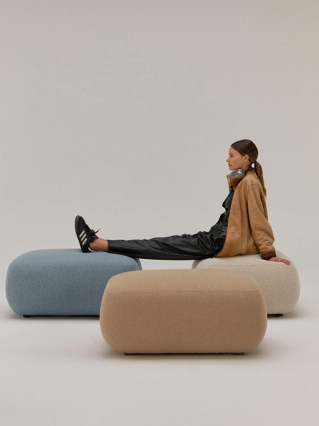 Sofia Bouclé Ottoman — Warm Grey