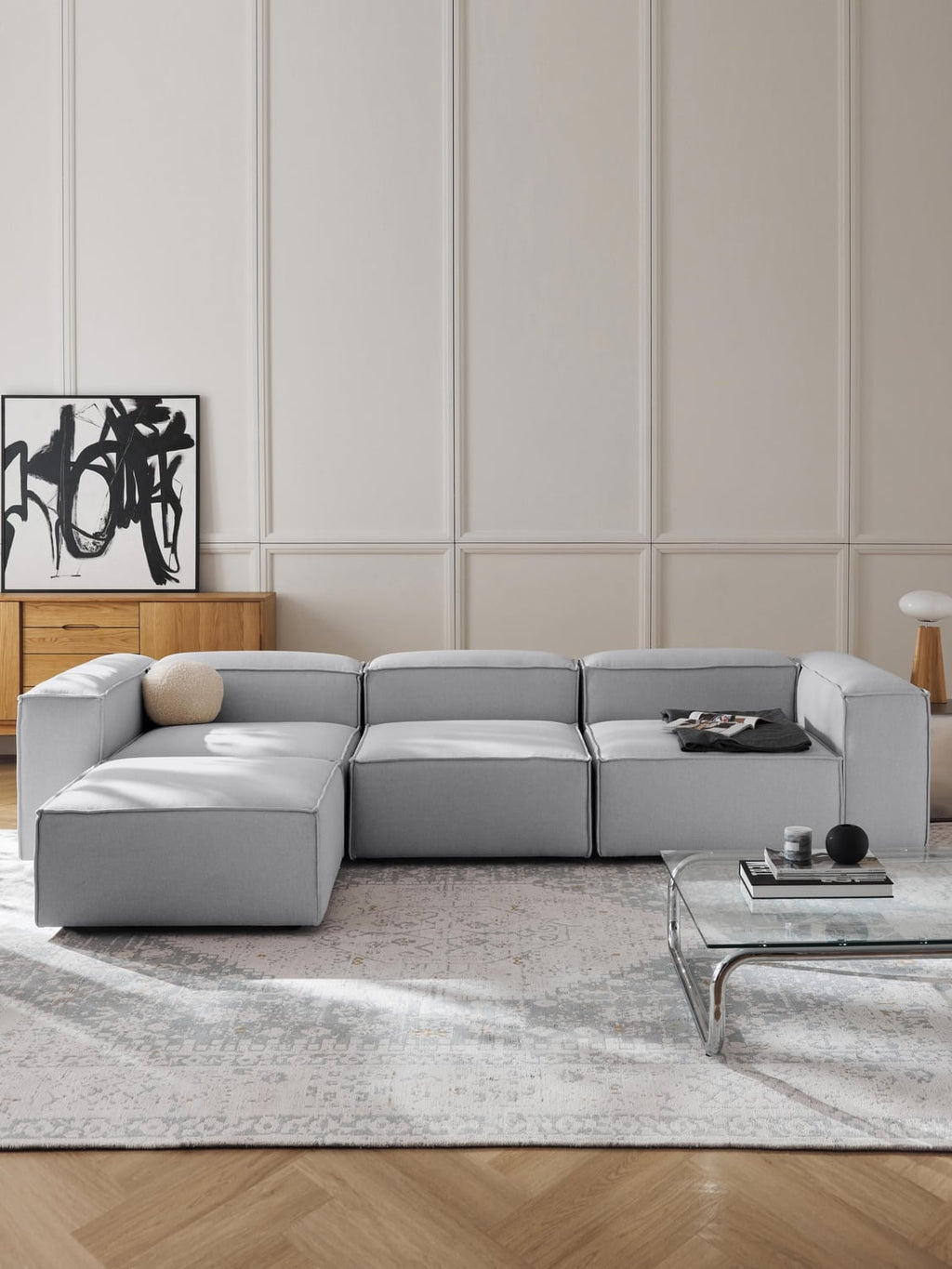 Lennon Modular Sofa (4-seater) with Ottoman (left/right) — Oatmeal