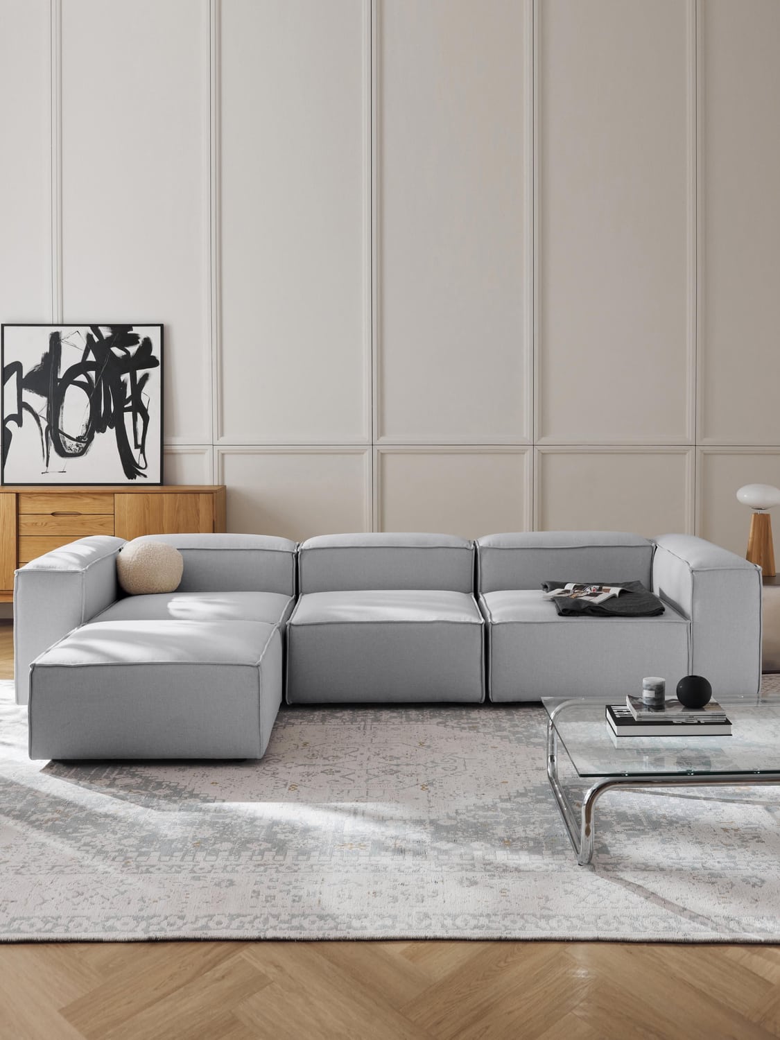 Lennon Modular Sofa (4-seater) with Ottoman (left/right) — Oatmeal