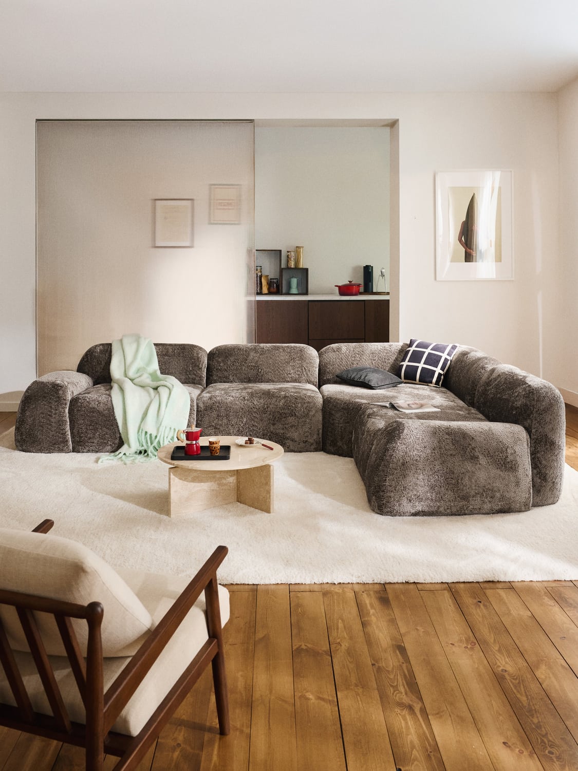 Wolke Modular Teddy Bouclé Corner Sofa (4-seater) — Taupe