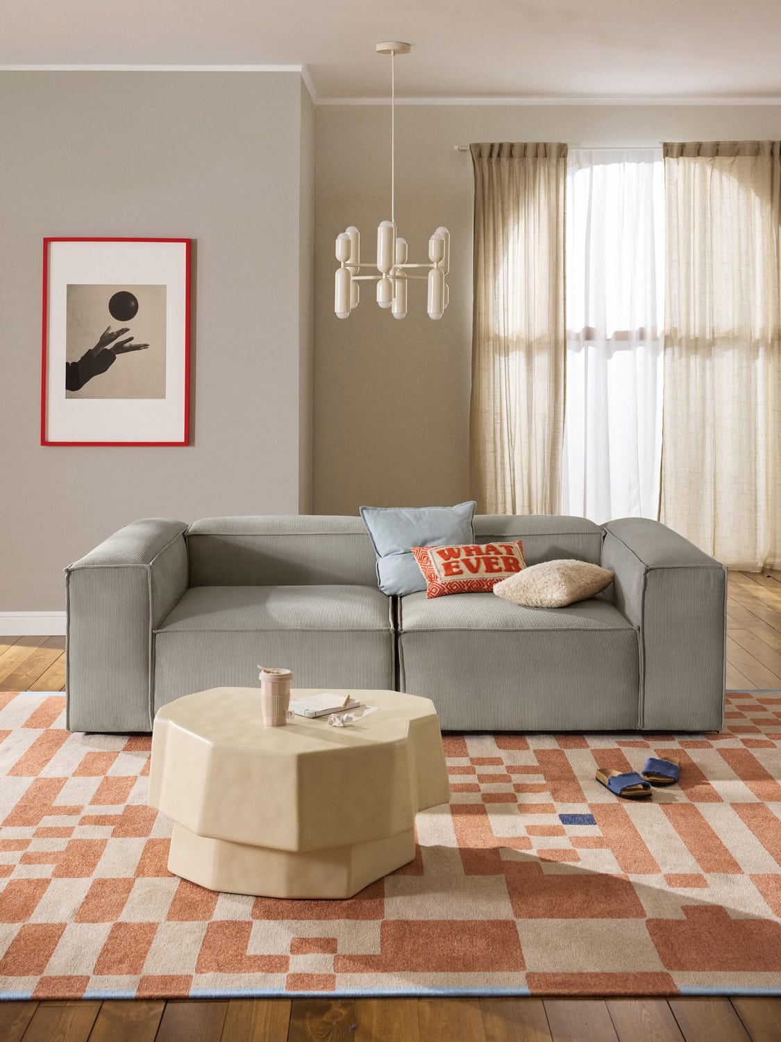 Lennon Modular Sofa (3-seater) in Corduroy — Warm Grey