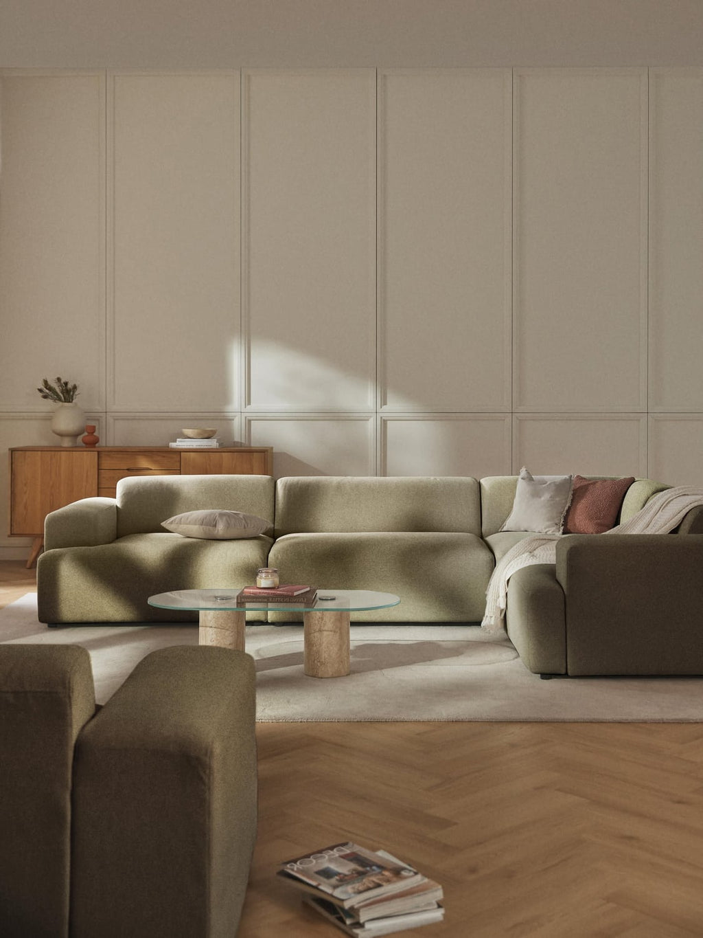 Melva Large Corner Sofa (4-seater) — Olive