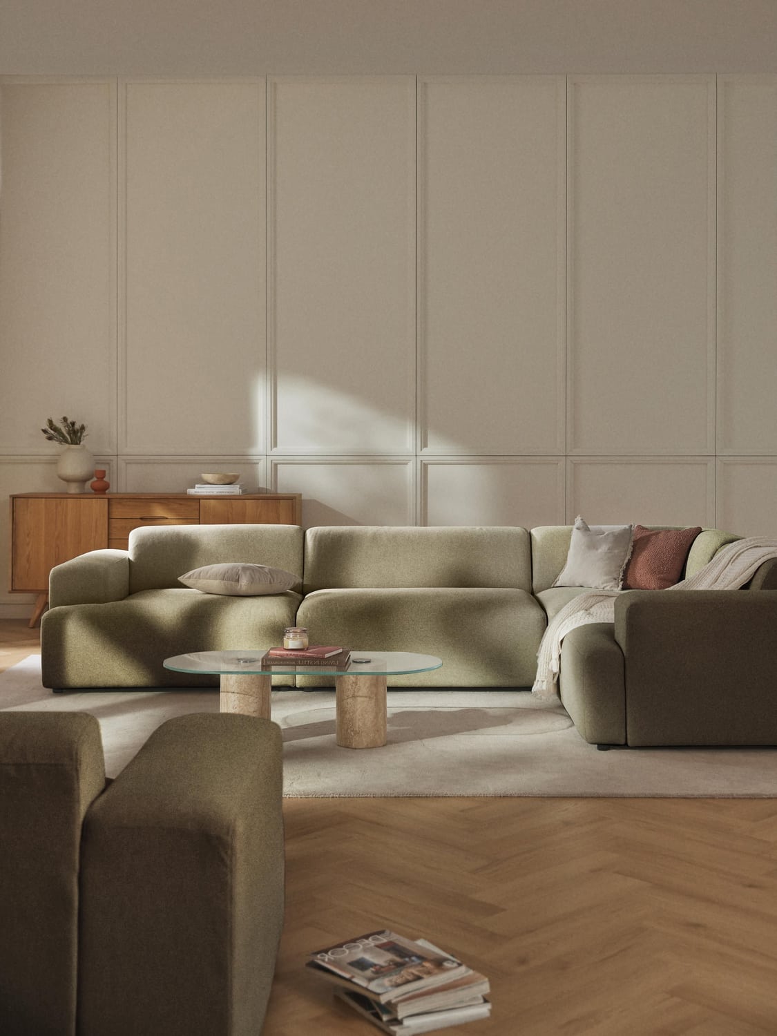 Melva Large Corner Sofa (4-seater) — Olive